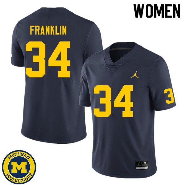 Womens University of Michigan #34 Leon Franklin Navy Replica Game Jersey